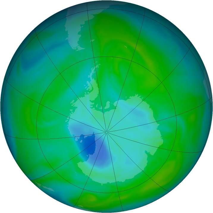 Antarctic ozone map for 24 December 2005